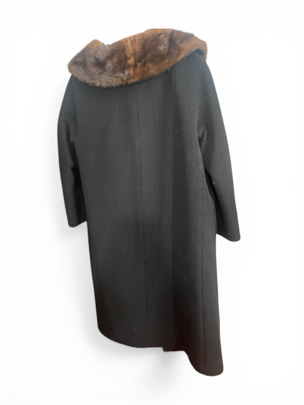 Women's Black Coat with Brown Faux Fur Collar Ptp 22 L 40 - Picture 2 of 6